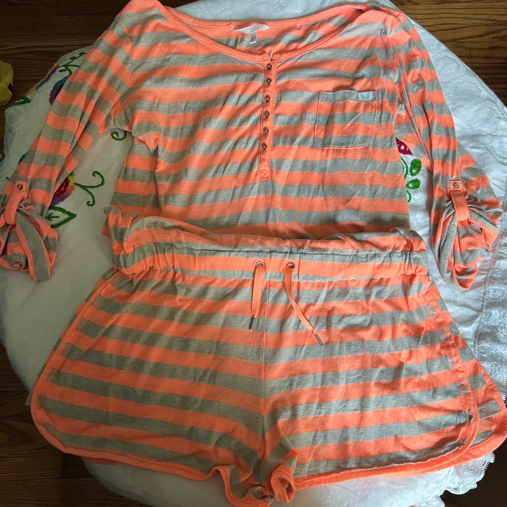 Neon Orange and Gray Victoria Secret Sleepwear Romper